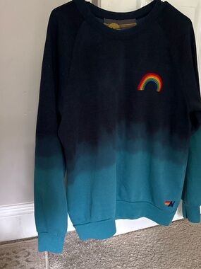Aviator Nation Blue Ombré Sweatshirt with Rainbow Embroidery